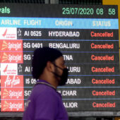 Cancelled arrival flights during a lockdown at Netaji Subhas Chandra Bose International (NSCBI) Airport in Kolkata, India