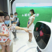 A robot at the the Global AI Technology Conference in Hangzhou, China