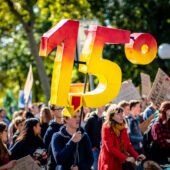 1.5 Degrees Celsius is the magical border - after that, there's no going back. Unfortunately. We are at 1 Degree Celsius right now. Fridays For Future, 20.09.2019 in Bonn, Germany