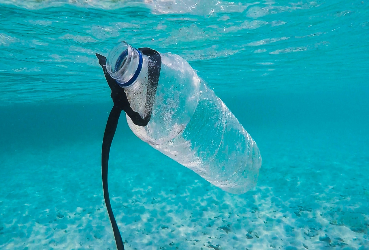 plastic bottle floating in the sea ocean water pollution